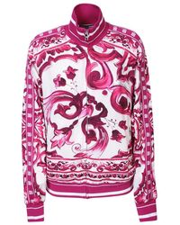 Dolce & Gabbana - Zip-Up Cady Sweatshirt With Majolica Print - Lyst