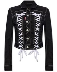 DSquared² - Lace-up Cropped Denim Jacket - Lyst