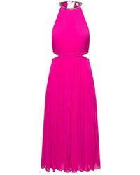 MICHAEL Michael Kors - Midi Fucshia Pleated Dress With Chain And Cut-Out - Lyst