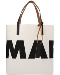 Save 21% Womens Tote bags Marni Tote bags Marni White And Black Calf Leather Shopping Bag 