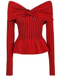 Balmain - Ls Off-shoulder Knotted Knit Top - Lyst