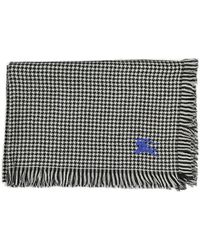 Burberry - Ekd-embroidered Houndstooth Fringed Scarf - Lyst