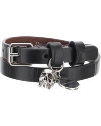 Alexander McQueen Pionier Double Wrap Leather Bracelet - Black