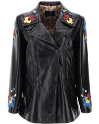 Etro - Jacket In Patent Faux Leather With Floral Embroideries - Lyst