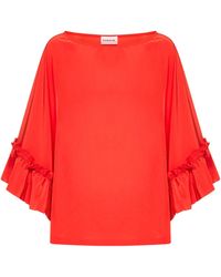 P.A.R.O.S.H. Ruffle Detailed Crewneck Top - Red