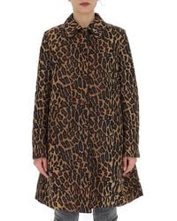 Miu Miu Leopard Print Straight Hem Coat - Brown