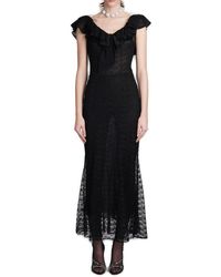 Alessandra Rich - V-neck Ruffled Trim Maxi Dress - Lyst