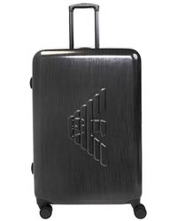 Emporio Armani Trolley Suitcase With Logo - Black