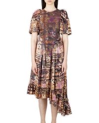 Collina Strada - Mix-Print Asymmetric Ruffled Midi Dress - Lyst