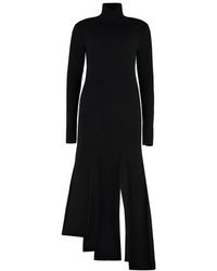 Black Womens Clothing Dresses Casual and day dresses - Save 52% Bottega Veneta Linen V-neck Striped Ribbed Dress in Nero 