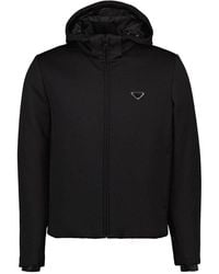 Prada - Logo Plaque Zip-Up Hooded Jacket - Lyst