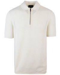 Emporio Armani - Logo Embroidered Open-knit Polo Shirt - Lyst