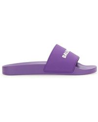 Balenciaga Logo Printed Open Toe Slides - Purple