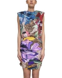 Just Cavalli - Printed Gathered Mini Dress - Lyst