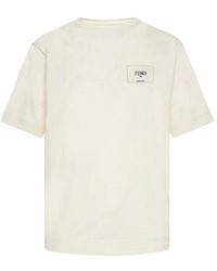 Fendi Logo Patch Crewneck T-shirt - Natural