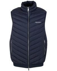 Armani Exchange - Sleeveless Gilet In Light Down With Logoed And Elasticated Bottom And Zip Closure - Lyst