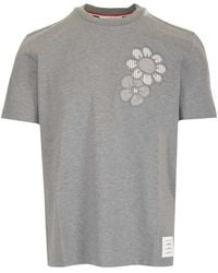 Thom Browne Floral Embroidered Crewneck T-shirt - Grey