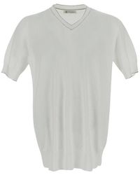 Brunello Cucinelli - V-neck Knitted T-shirt - Lyst