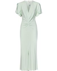 Victoria Beckham - V-neck Ruched-detailed Midi Dress - Lyst