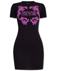 Versace - Logo-printed Crewneck Mini Dress - Lyst