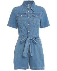 Liu Jo - Belted Waist Buttoned Denim Playsuit - Lyst