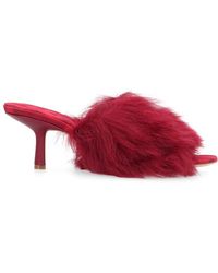 Burberry Jackie Open-Toe Shearling Sandals in Red | Lyst