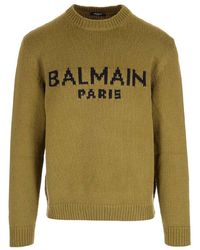 Balmain - Logo Intarsia Crewneck Sweater - Lyst