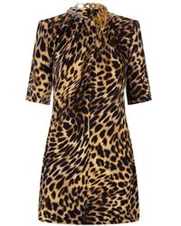Stella McCartney - Cheetah Mini Dress In Tortoiseshell Cotton With Falabella Chain - Lyst