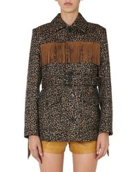 Saint Laurent - Fringed Wool And Alpaca Felt Jacket With Leopard Print - Lyst