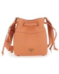 Pinko - Logo Plaque Drawstring Fastened Bucket Bag - Lyst