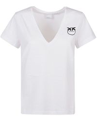 Pinko - Logo Printed V-neck T-shirt - Lyst
