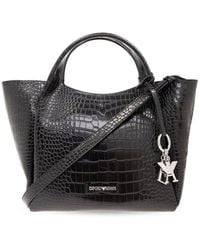 Emporio Armani - Shopper Bag With Mock-croc Finish And Logo Charm - Lyst