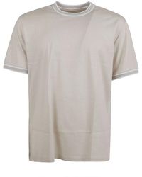 Eleventy - Striped-tipping Crewneck T-shirt - Lyst