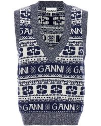 Ganni - Logo Intarsia-knit V-neck Mix Vest - Lyst