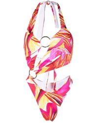 Louisa Ballou - Graphic Printed Cut-out Ring Detailed Swimsuit - Lyst