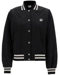 Maison Kitsuné - Black Varsity Jacket With Fox Head Patch In Cotton Woman - Lyst