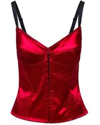 Dolce & Gabbana - Red Satinb Corset With Top-stitching And Hook-eye Fastening In Acetate Woman - Lyst