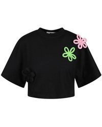 MSGM - Floral Patch Crewneck Cropped T-shirt - Lyst