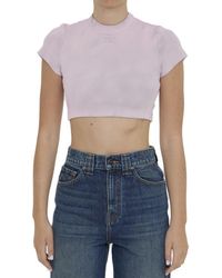 T By Alexander Wang - Logo Embossed Cropped Top - Lyst