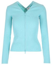 Courreges - Light Blue Ribbed Cardigan - Lyst