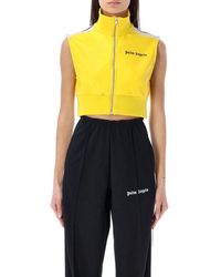 Palm Angels - Leather Effect Crop Track Top - Lyst