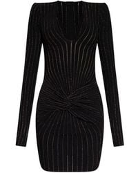 Balmain - Knitted Mini Dress With Lurex Stripes - Lyst