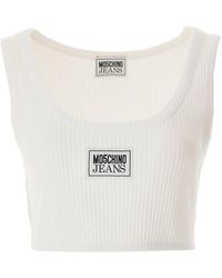 Moschino - Jeans Logo Patch Ribbed Cropped Top - Lyst