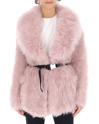 Prada Belted Fur Coat - Pink