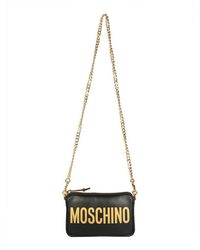 Moschino Logo Printed Chain-link Shoulder Bag - Black