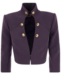 Elisabetta Franchi - Crepe Crop Jacket With Stand-Up Collar - Lyst