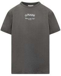 Ganni - Gray Cotton T-shirt - Lyst