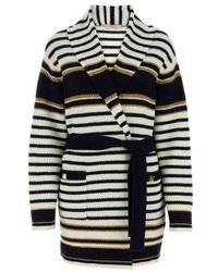 Valentino - Striped Long-sleeved Cardi-coat - Lyst