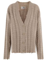 MM6 by Maison Martin Margiela - V-neck Cable-knit Cardigan - Lyst