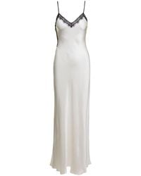 Alberta Ferretti - Maxi White Slip Dress With Lace Trim In Silk Blend Woman - Lyst